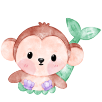 Monkey Mermaid Watercolor png