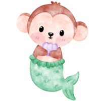 Monkey Mermaid Watercolor png