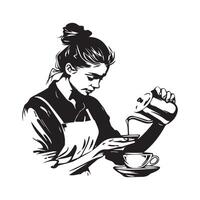 mujer barista imagen y ilustraciones aislado en blanco vector