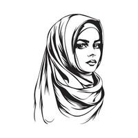 retrato de un mujer con hijab en blanco antecedentes vector