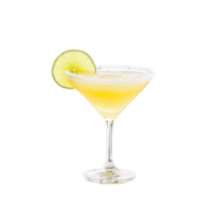 daiquiri glas kort och fylld med blek gul rom cocktail ett tömma och ett garnerad png