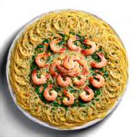 camarão scampi mandala suculento camarão dentro uma alho manteiga molho com Macarrão espaguete achatado espiralando para dentro uma png