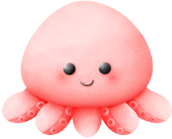 Red squid has tentacles around its body. png