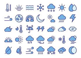 Weather blue - color outline icons set. The collection includes in business, UI UX, social media and website. vector