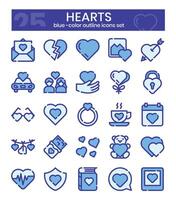 Hearts blue - colored outline icons set . illustration vector