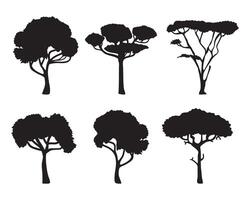 silhouette tree in savanna collection . illustration vector