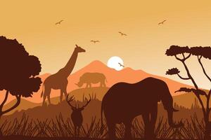 Savanna sunset background illustration vector