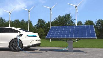 Electric cars are charged at the station using solar panels, Electric power is an alternative fuel. video