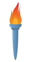 Colorful Flaming Torch, flat illustration isolated on white background. Symbols of relay race, competition victory, champion or winner. vector