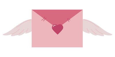 Happy Valentine s day. Pink paper envelope with angel wings and red heart. Flat illustration of congratulations mail envelope. Holiday background. Letters Be my Valentine. vector