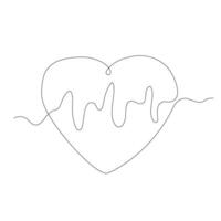 Outline heart with heart beat one line continuous drawing illustration. Hand drawn linear silhouette icon. Minimal outline design element for print, banner, card, brochure, logo. vector