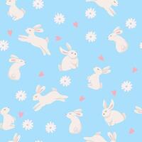 Easter rabbit pattern. Seamless pattern with rabbit and daisy flower. illustration in flat style. Pattern in swatches. vector