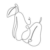 Pear in continuous line art drawing style. Half pear and whole pear minimalist black linear sketch isolated on white background. illustration vector