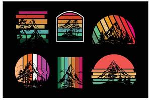 Outdoor Recreation, Nature Lover, Wilderness Camping, Mountain Hiking, Adventure Seeker, Sunset Silhouette vector