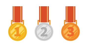 Tres medallas con números 1, 2 y 3. el medallas son oro, plata y bronce vector