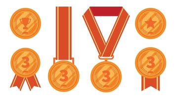 A set of bronze medals with red ribbons for third place winners vector