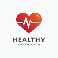 Red heartbeat logo, heart health care concept vector