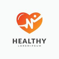 Heart health logo in orange and white heart care concept vector
