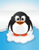 cartoon penguin on melting ice vector