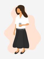 woman in work clothes holding glass vector