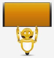 yellow vintage robot character holding blank banner vector