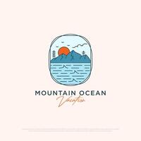 Mountain Ocean vacation logo design simple minimalist illustration template, travel agency logo idea vector