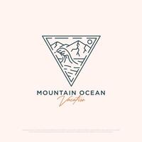 Ocean Mountain logo design with line art minimalist illustration template, travel agency logo inspiration vector