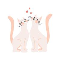 Pair of cute white kittens in love. Festive illustration for Valentine's Day vector