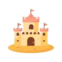 arena castillo con torres y fortaleza pared en plano estilo en un blanco antecedentes. cuento de hadas castillo icono. ilustración de edificio construcción en arena. vector