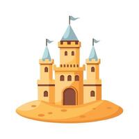 arena castillo con torres y fortaleza pared en plano estilo en un blanco antecedentes. cuento de hadas castillo icono. ilustración de edificio construcción en arena. vector