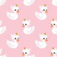 Seamless pattern, little swan princess with a golden crown on a pastel background. Cute background for decorating a nursery bedroom. vector