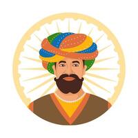 Colorful portrait of an Indian man in a turban. Illustration, poster vector