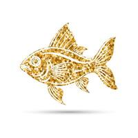 Golden glitter fish on a white background. Magic sea fish isolated. vector