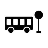 Bus silhouette icon and bus stop pole icon. Bus terminal. vector
