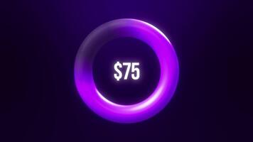 hundred dollars infograghic circle purple neon glowing sign, money increasing video