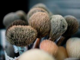 Makeup brush set. Professional cosmetic tools. Close-up. photo