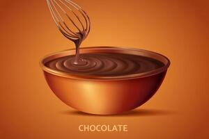 Bowl of chocolate cream in 3d illustration, element isolated on orange background vector