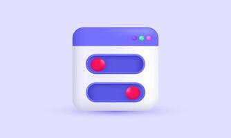 3d realistic icon purple on off buttons switch browser design vector