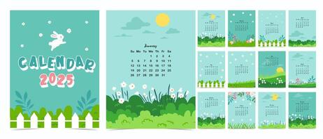 2025 mesa mensual calendario semana comienzo en domingo con natural ese utilizar para vertical digital y imprimible a4 a5 Talla vector