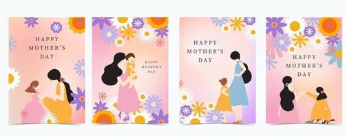 Collection of mother day background set with flower vector