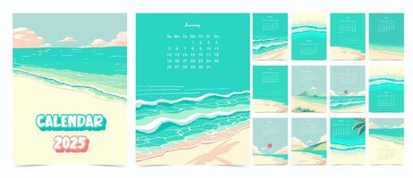 2025 mesa calendario semana comienzo en domingo con playa ese utilizar para vertical digital y imprimible a4 a5 Talla vector