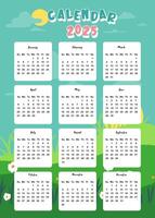 2025 table yearly calendar week start on Sunday with natural that use for vertical digital and printable A4 A5 size vector
