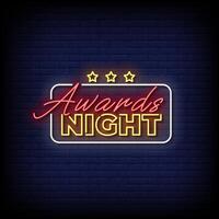 awards night neon Sign on brick wall background vector
