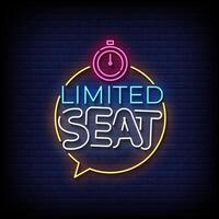 limited seat neon Sign on brick wall background vector