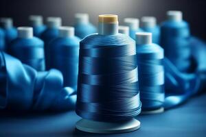Several spools of thread arranged neatly on a table. photo