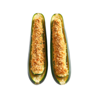Grilled zucchini boats char marks herbed breadcrumb filling Parmesan cheese Culinary and Food concept Final png