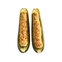 gegrild courgette boten verkolen merken haar bed paneermeel vulling Parmezaanse kaas kaas culinaire en voedsel concept laatste png