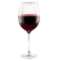 Iconic Merlot wine glass curvaceous crystal goblet garnet red wine catching the light hero shot png