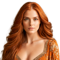 Autumn Goddess A beautiful woman with long auburn hair and eyes the color of sienna png