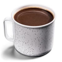 rústico lata acampamento caneca com uma salpicado esmalte terminar preenchidas com vapor quente chocolate brincar png